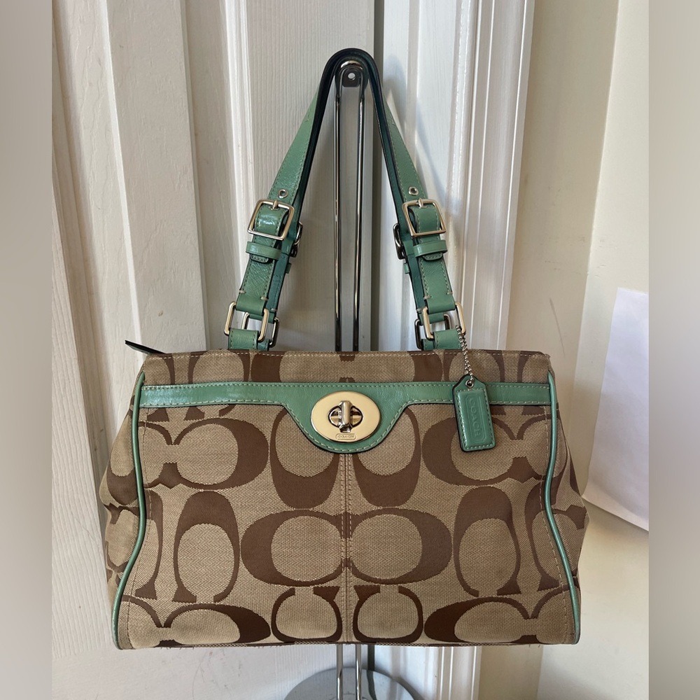 Coach Brown and Green Signature Tote Bag - Picture 13 of 13